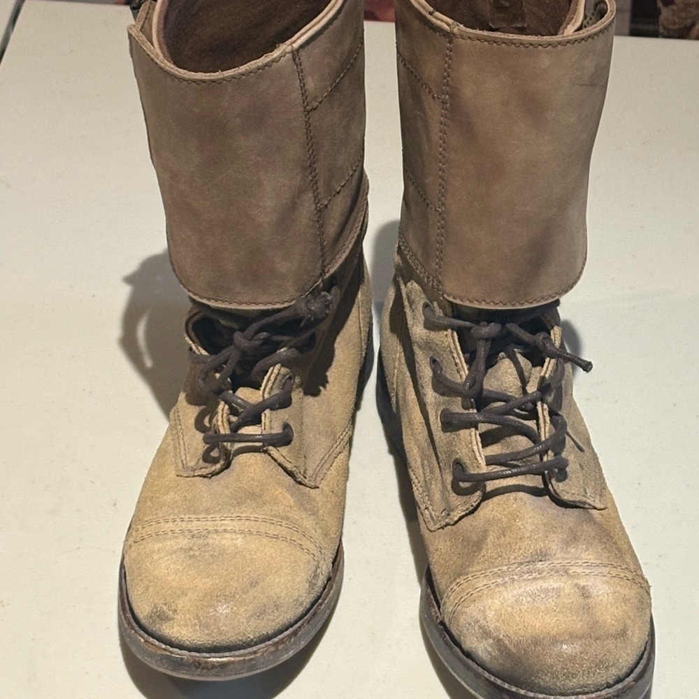 All Saints Distressed Buckle Strap Moto Grunge Leather Boots